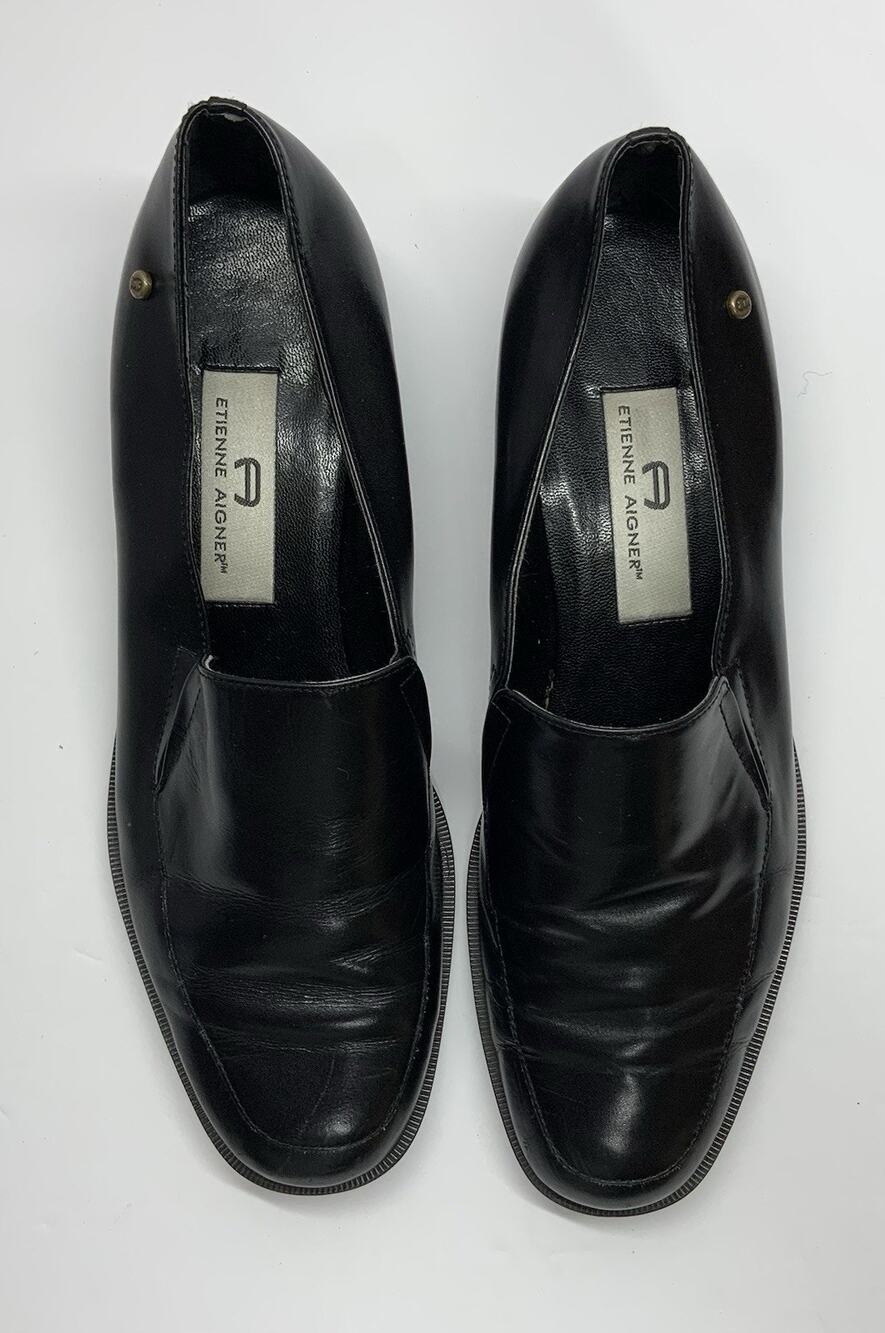 Etienne Aigner Womens 8M Black Leather Loafers Slip On Dress Work Shoes